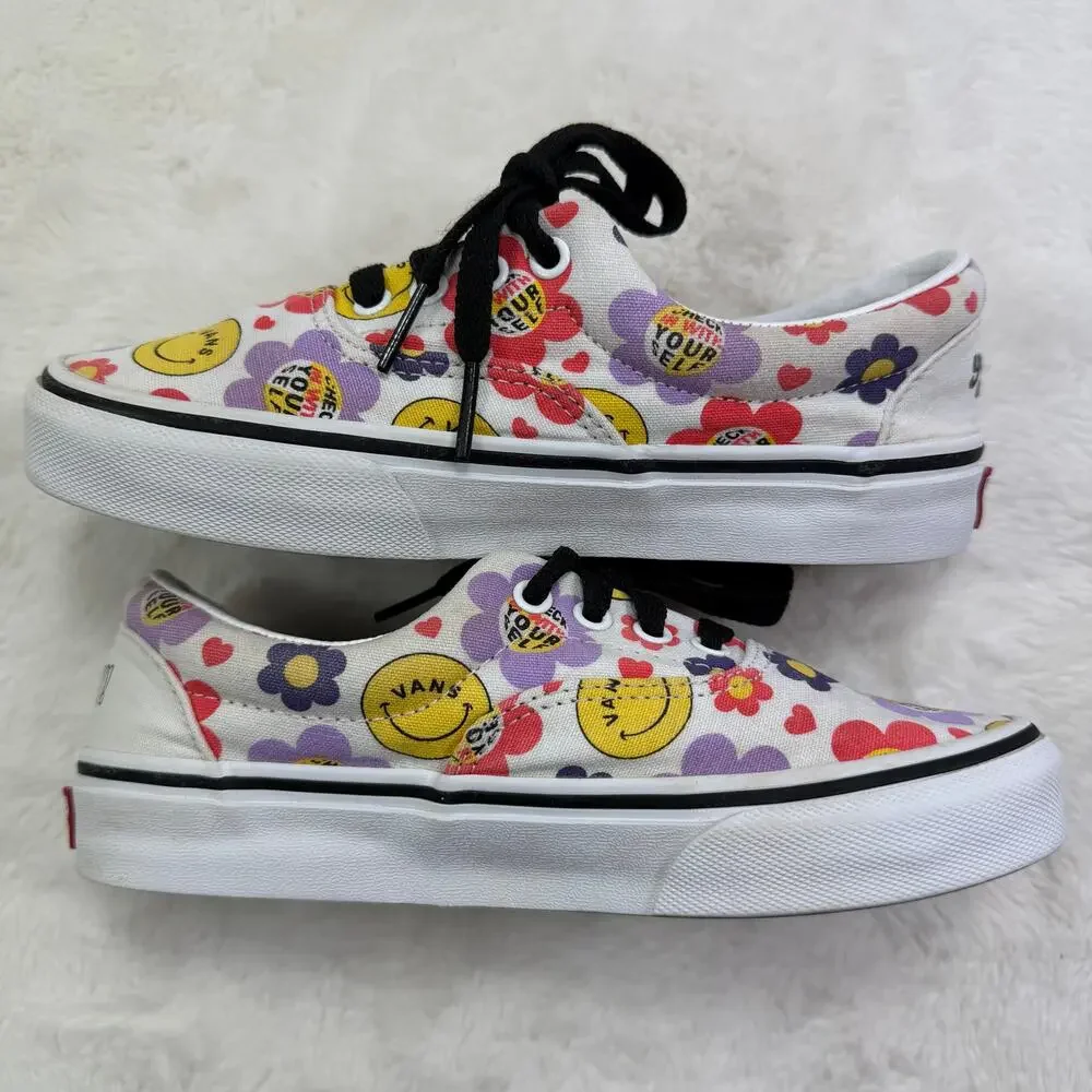 Vans Era Radically Happy Kids Skate Shoes True White Canvas Size 2